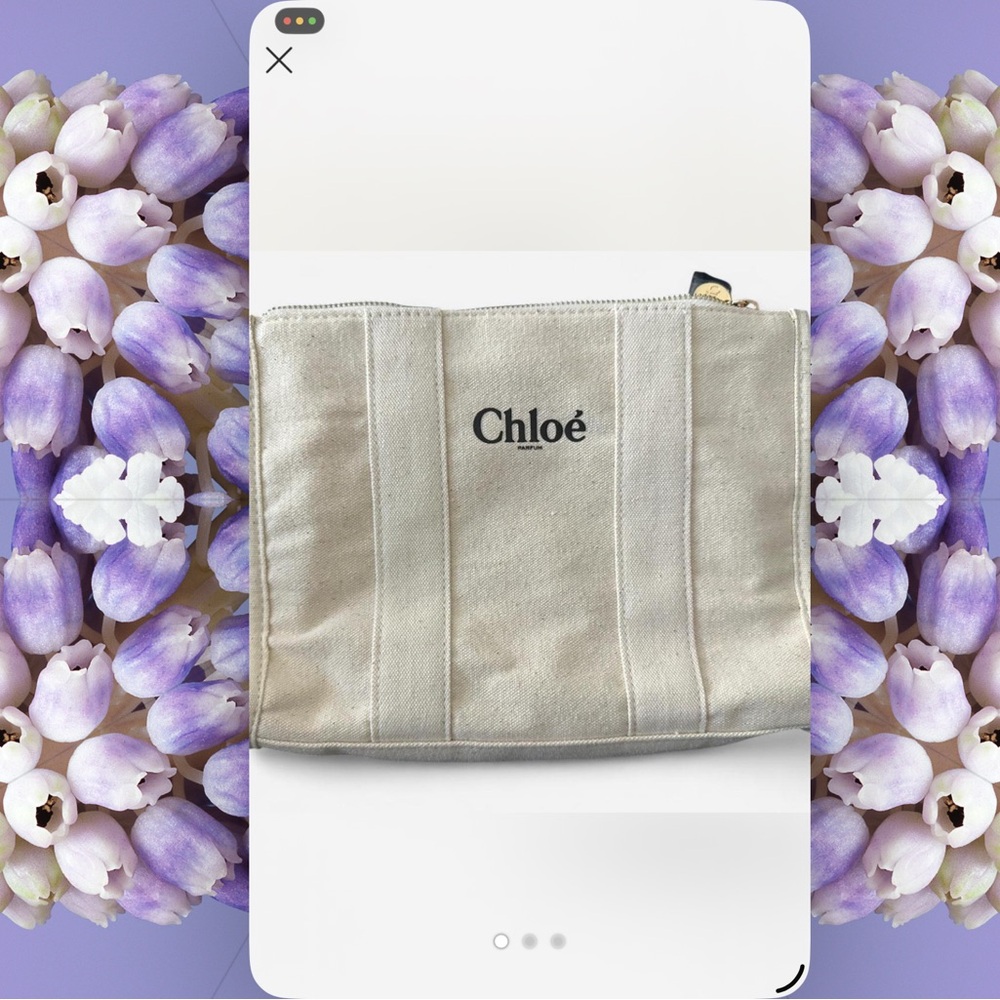 Chloe Cream Cosmetic Bag includes a perfume sample.
